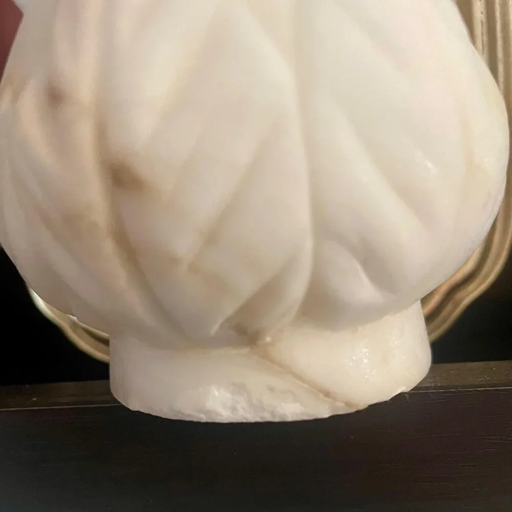 Vintage Hand-Carved Alabaster Vase Creamy White Stone Decorative Urn Leaf Design - Picture 8 of 10
